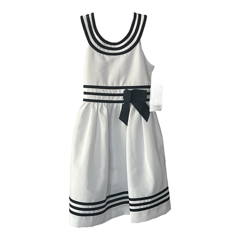 Bonnie Jean White Dress with Blue Bow and Stripes Size 6 - Picture 3 of 7